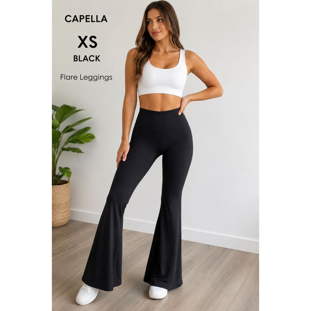 Capella Women's XS Black Flare Leggings High Waist Yoga Pants Bell Bottom NWT